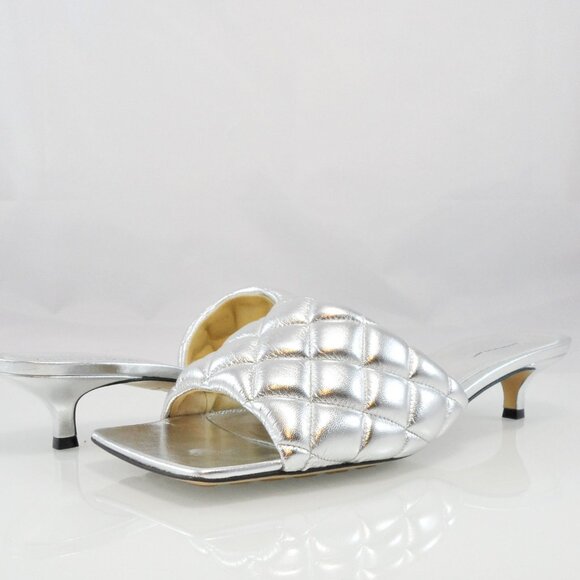 NIB$1200 Bottega Veneta Padded Quilted Metallic Kitten-Heel Slip-On Mules 40 10 - Picture 7 of 16